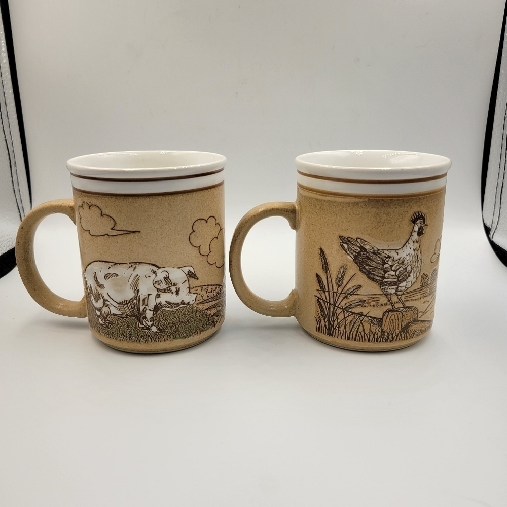 Vintage Farmhouse Stoneware Mugs - set of 2